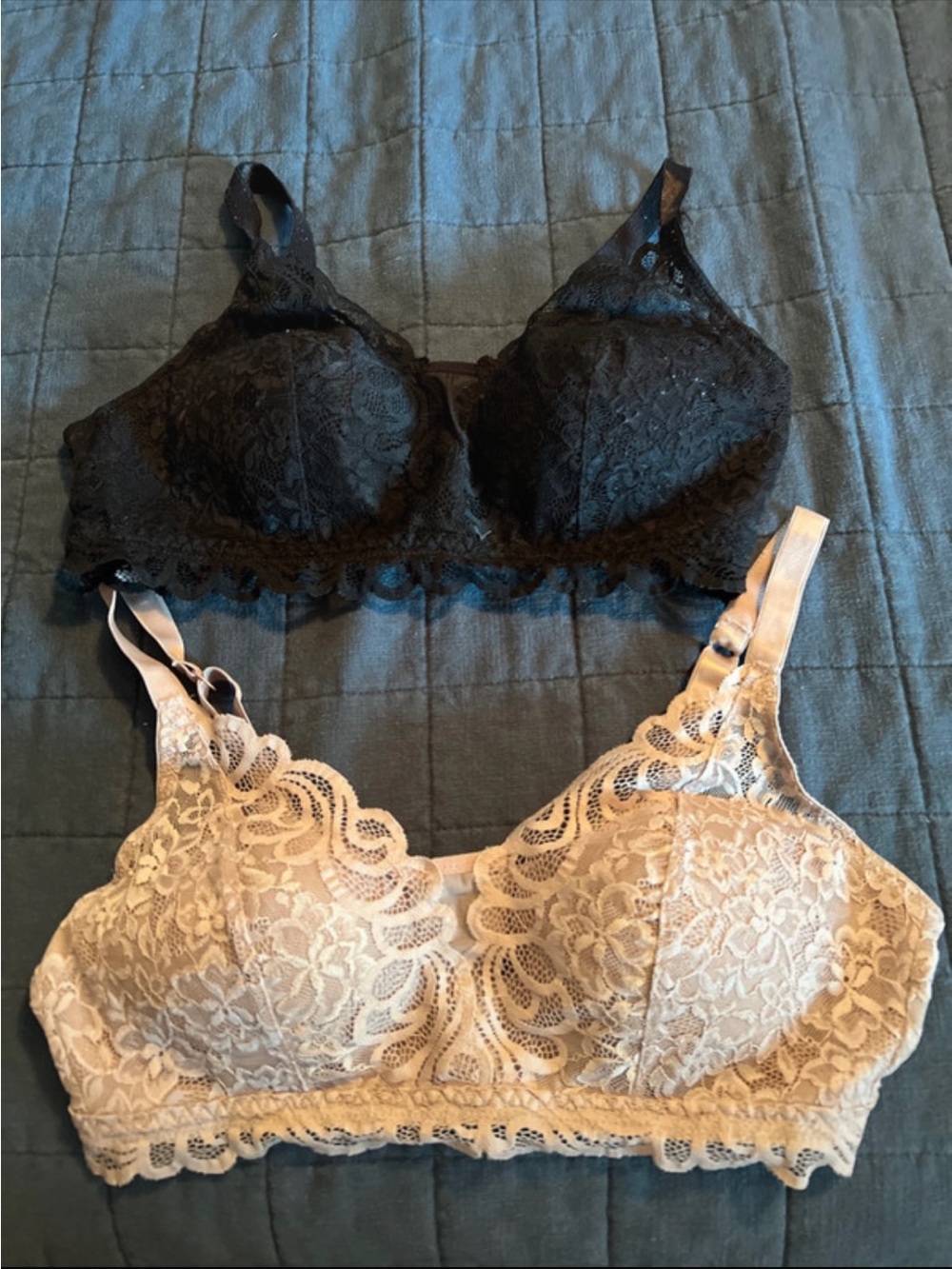 Bali Lace Wireless Bralettes - Black & Beige Size Medium